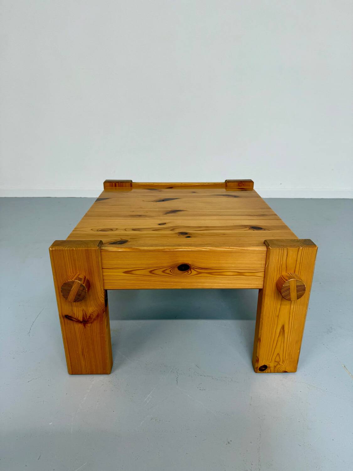 Vintage brutalist coffee table Swedish pine design Yngve Ekström Swedese