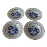 Set of 4 old hollow ceramic plates Saint Clement large blue flower