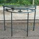 Grey-green wrought iron half-moon console with glass, 85cm.
