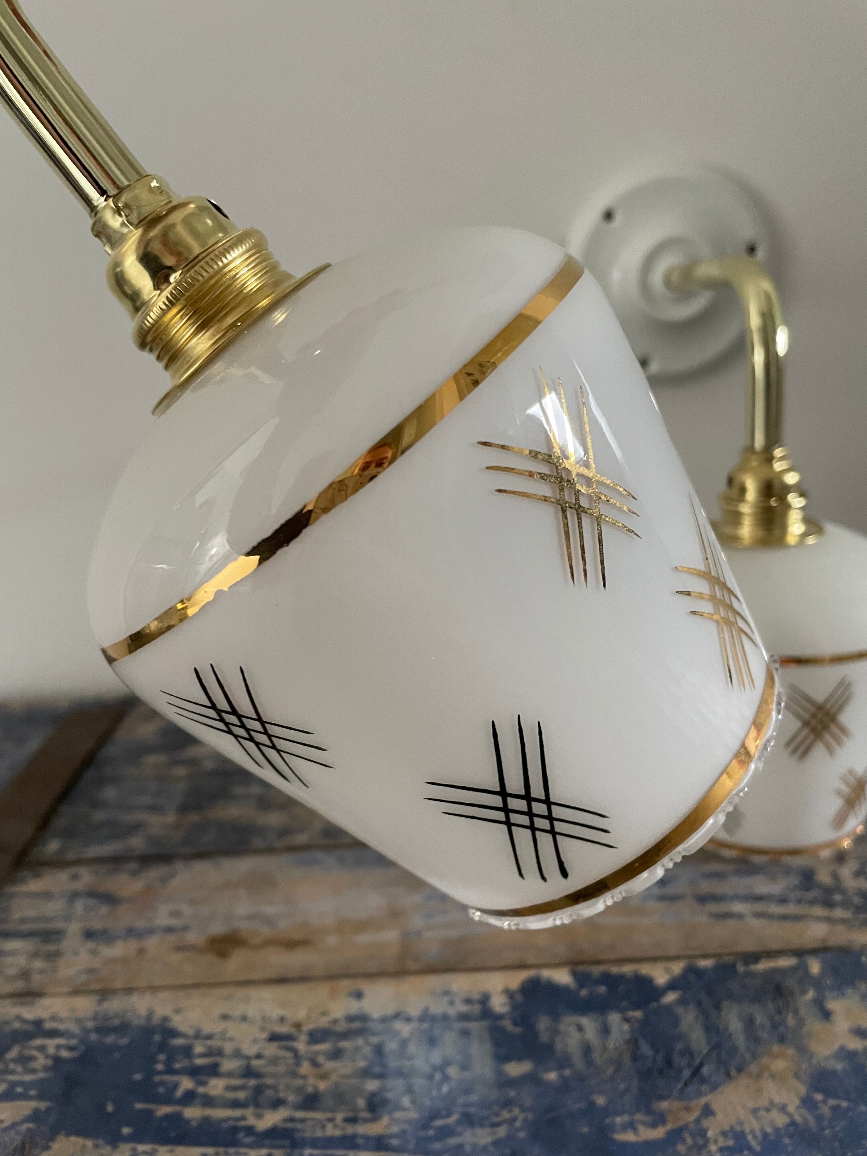 Pair of vintage white opaline sconces