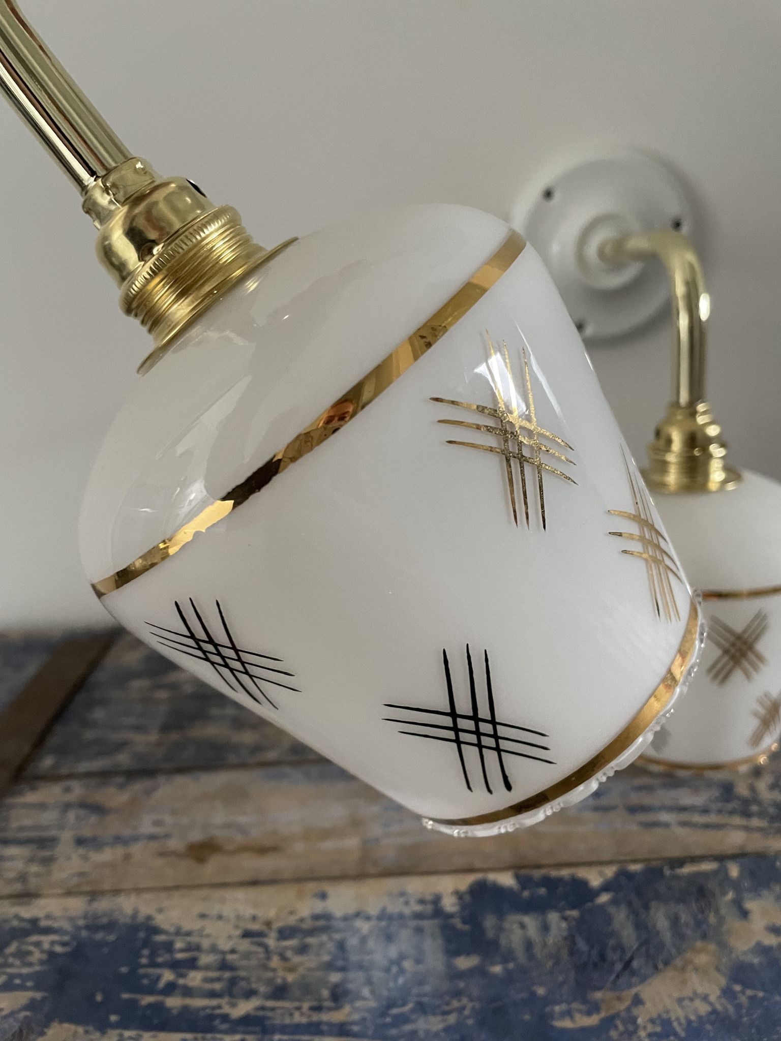 Pair of vintage white opaline sconces