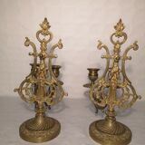 Pair of piano candlesticks in golden bronze 19th century