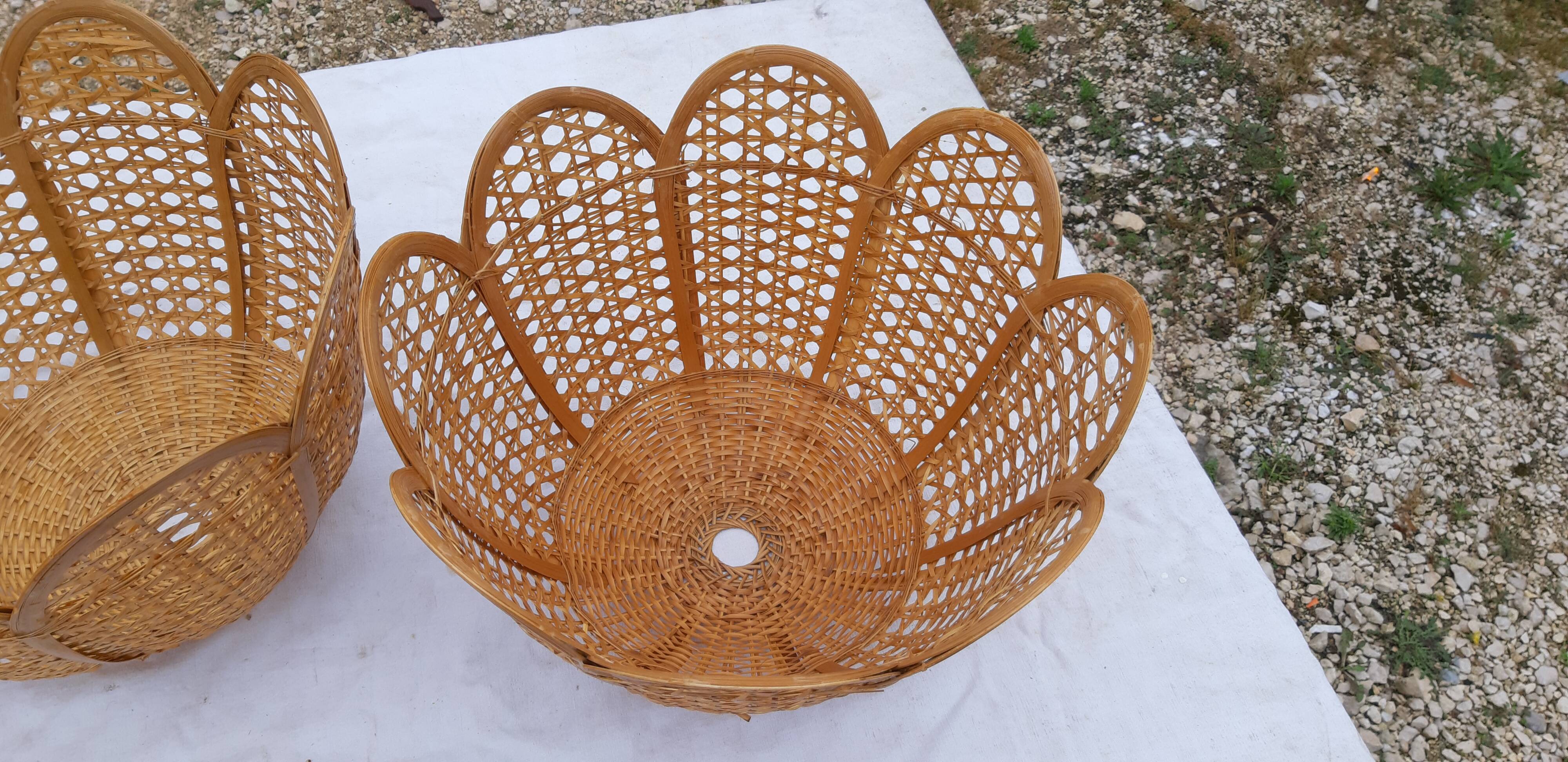 Set of 4 vintage wicker pendant lamps