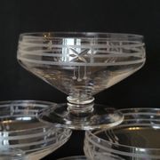 9 old champagne glasses in cut crystal and engraved art deco