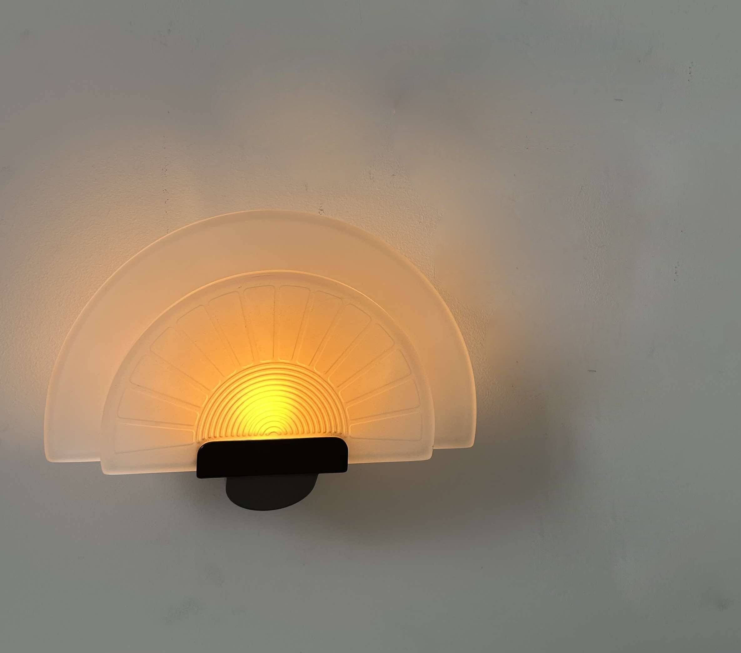 Vintage wall lamp "Diva" Ezio Didone for Arteluce, sandblasted glass and black metal, Italy 1970