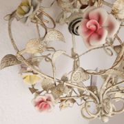 Hand-forged vintage pendant lamp with porcelain roses, Denz Neheim Hüsten