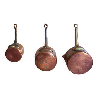Set of copper pans cast iron handles