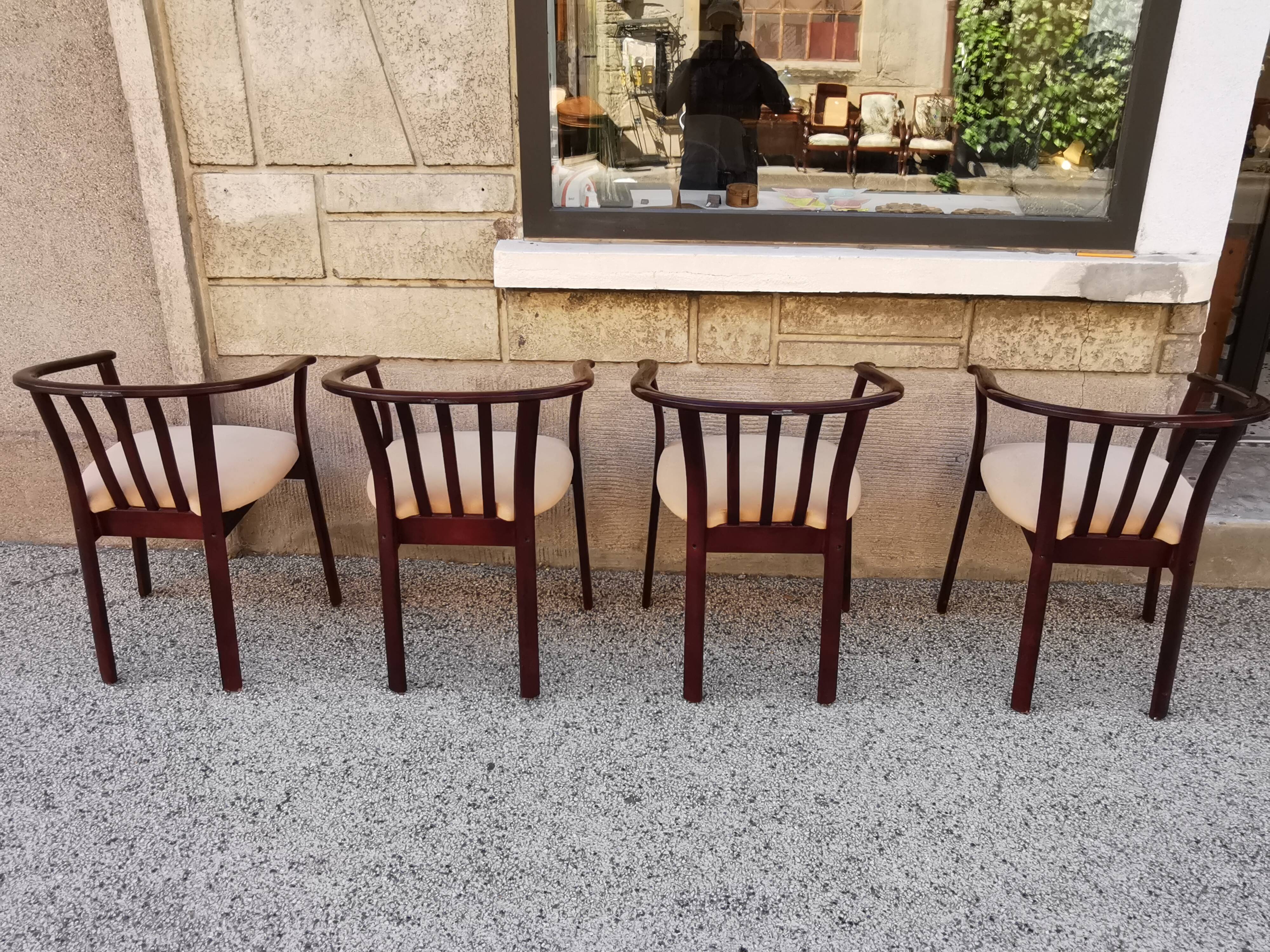 Suite de 4 fauteuils bois vintage années 80