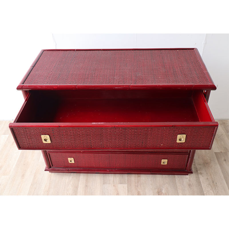 Vintage Dal Vera chest of drawers in bamboo and wicker, 1960