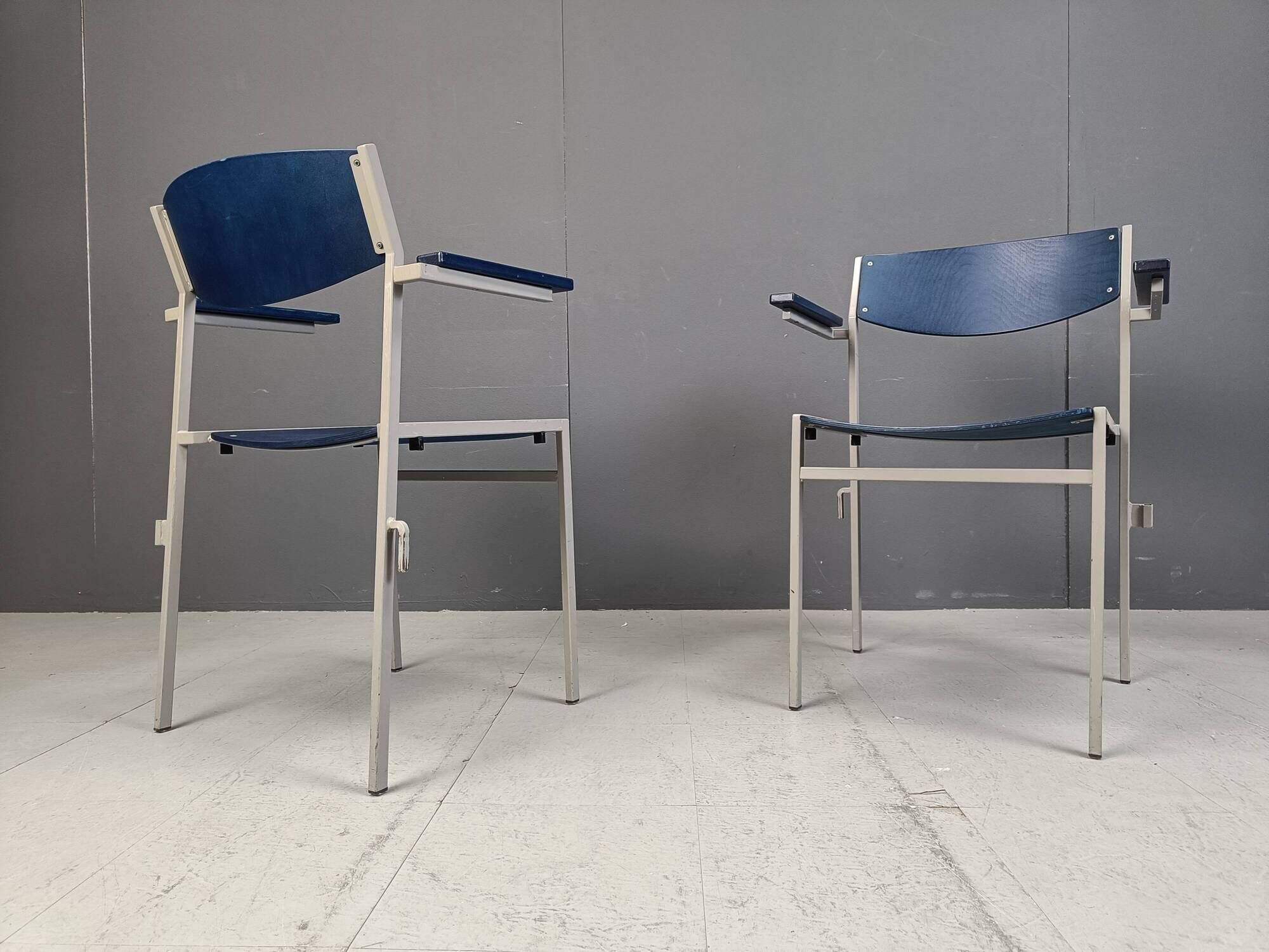 Minimalist Metal and Plywood Stackable Armchairs by Gijs Van Der Sluis, Set of 6