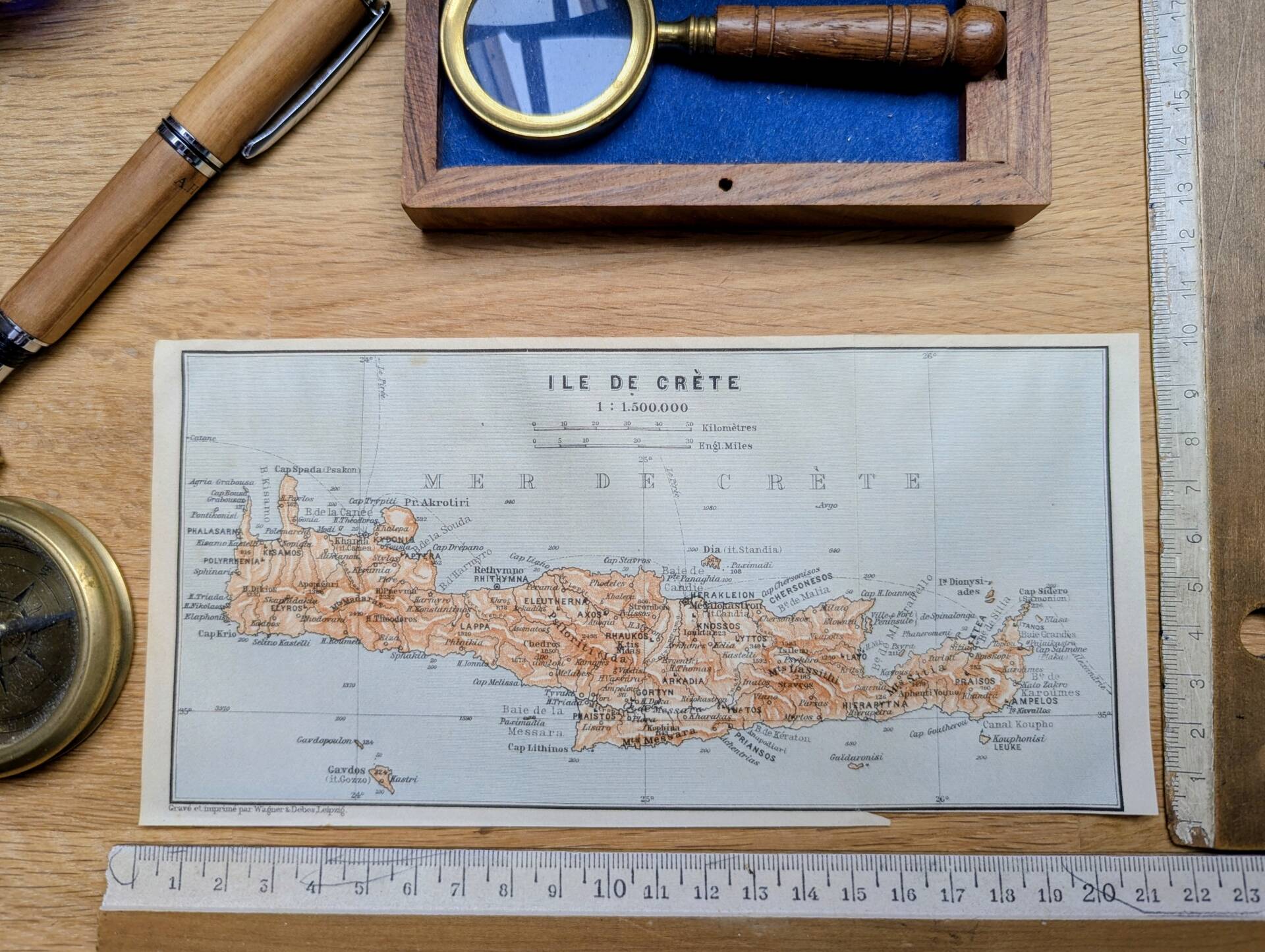 La Crète, Grèce, petit plan original imprimée en 1910.