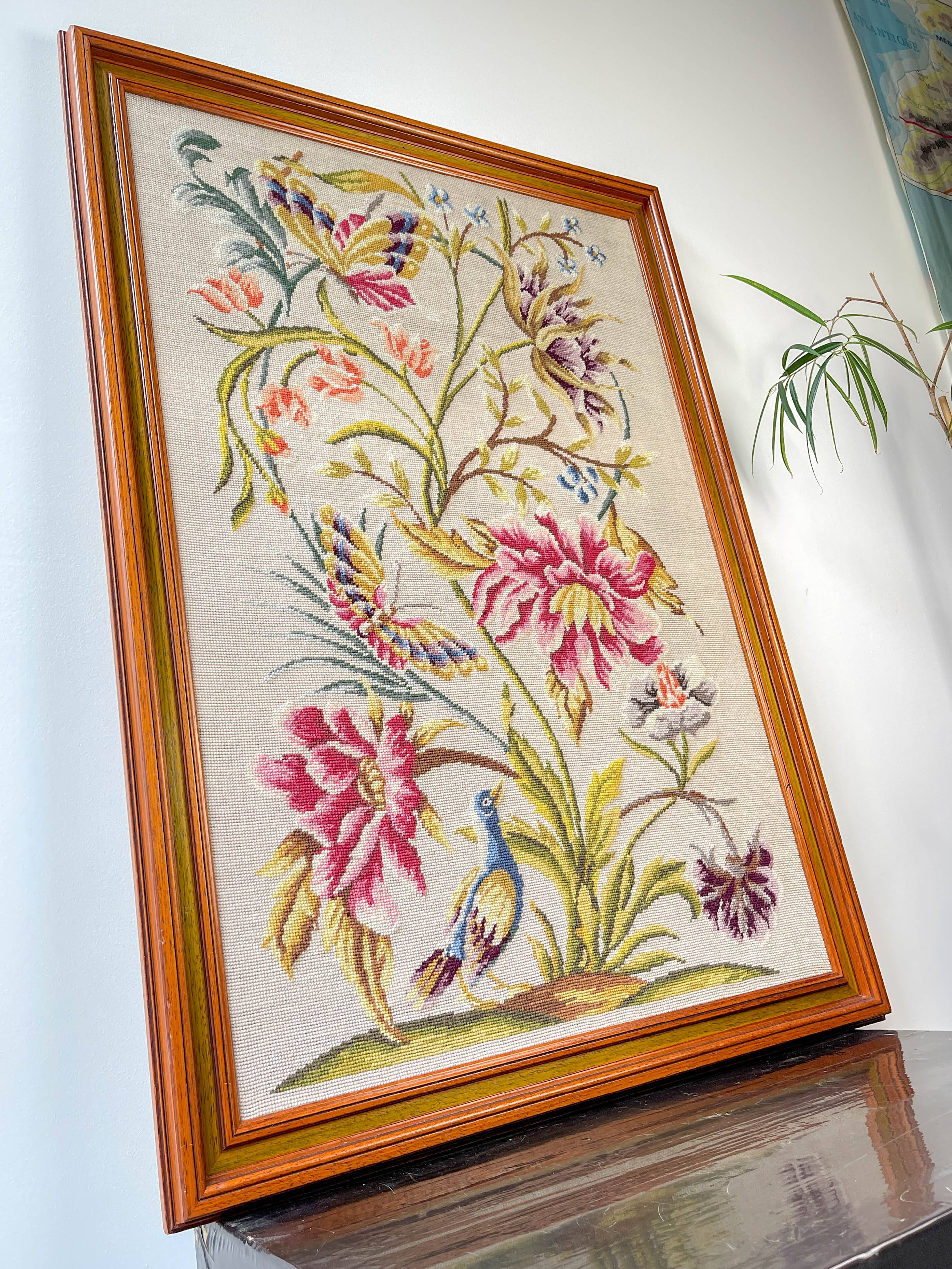 Vintage Floral Canvas Tapestry - Retro Wall Hanging Embroidery