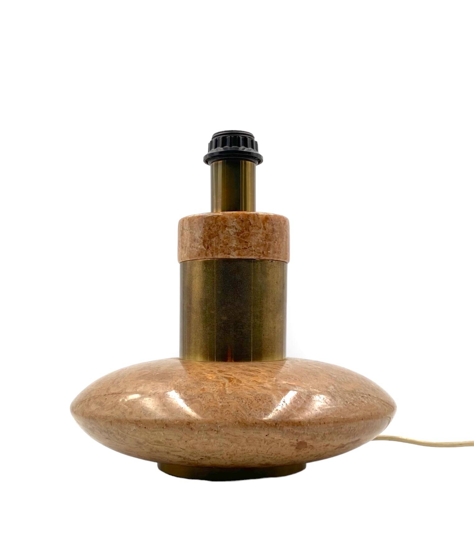 Hollywood regency pink granite and brass table lamp base, Italy 1970 ca.