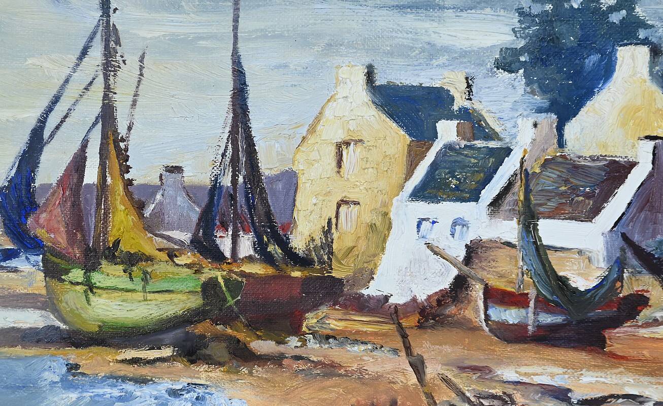 Marine painting “Littoral Breton” signed Marijane le Goaster – 1985