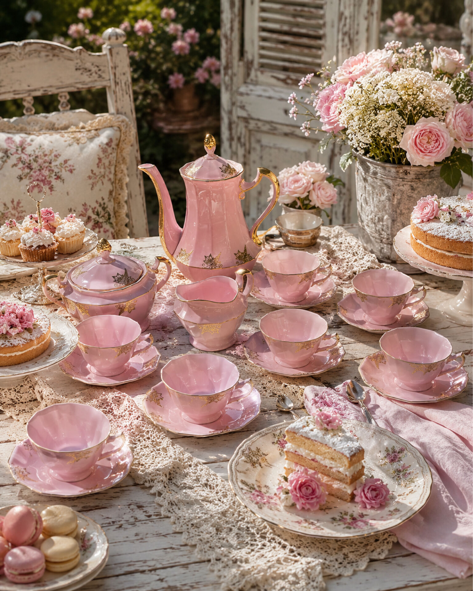 Magnificent service in art deco pastel pink porcelain.