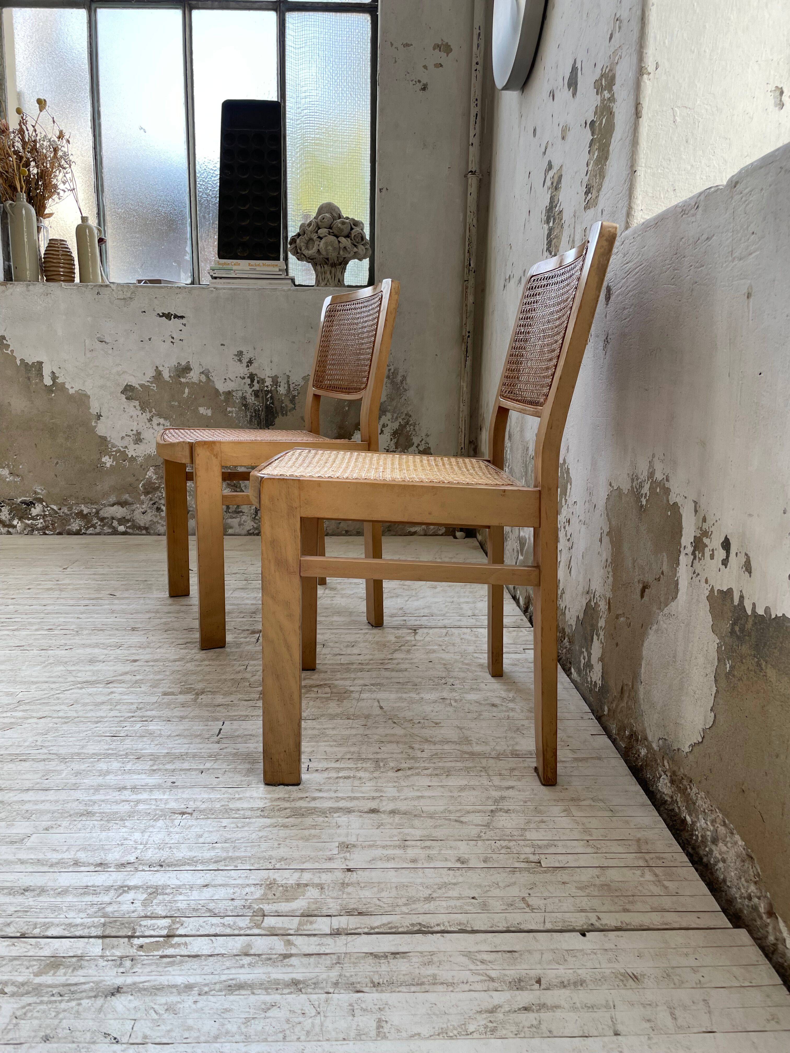 Pair of Baumann chairs beech and cannage