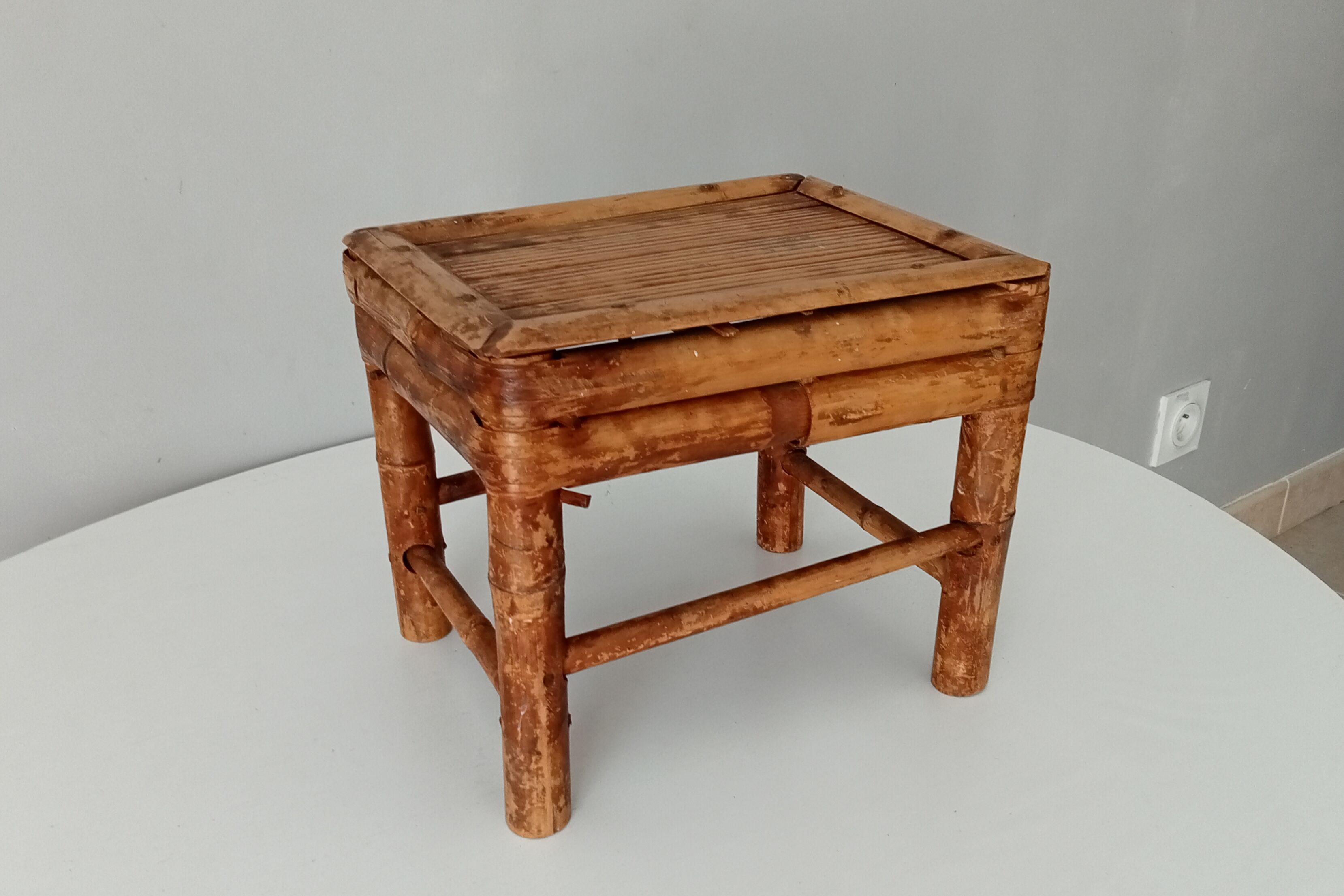 Antique burnt bamboo stool