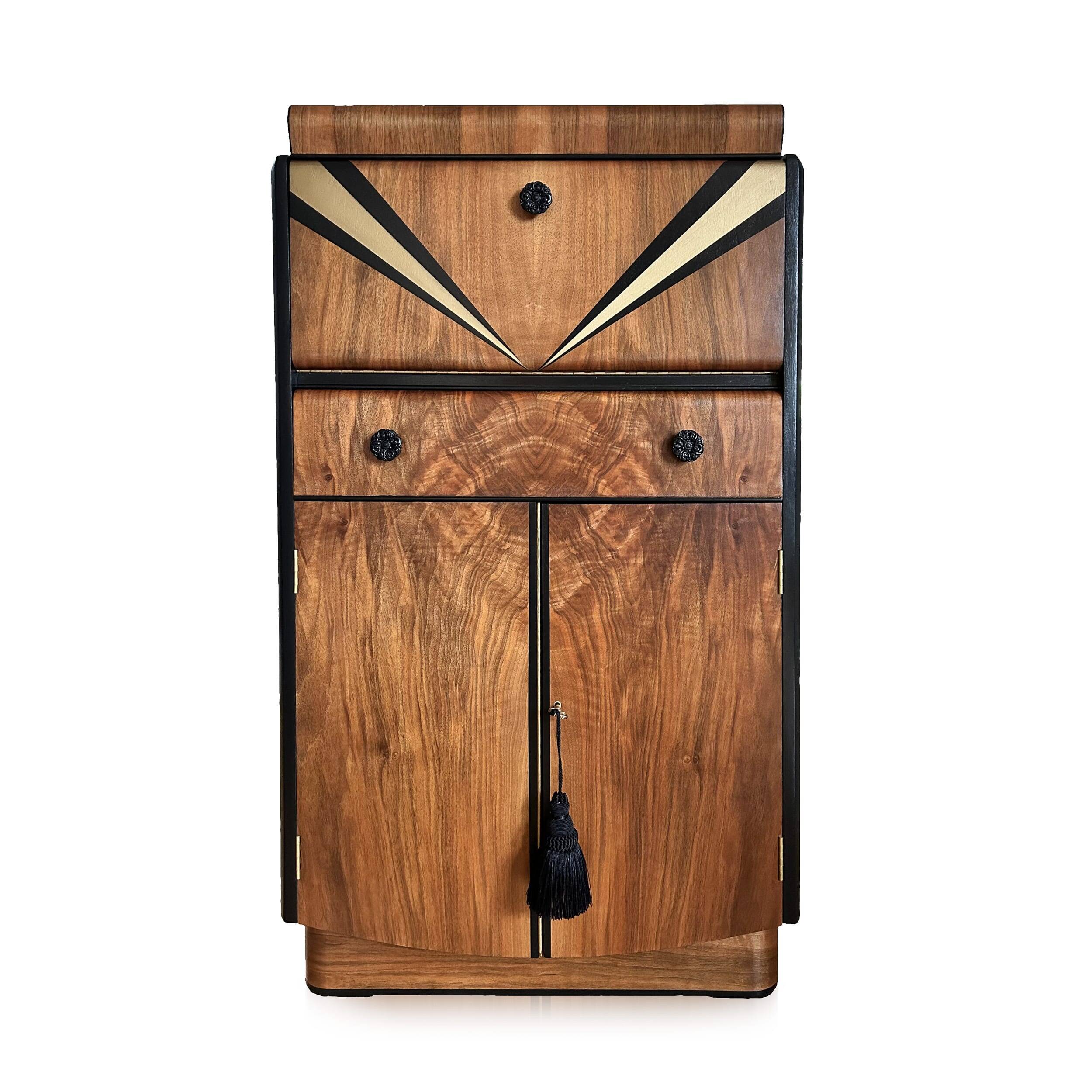 Vintage mid-century nathan “waterfall” art deco cocktail cabinet