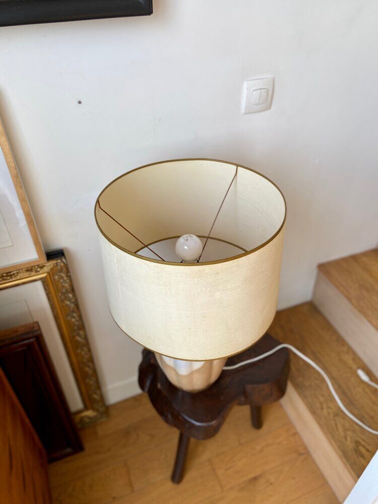 Table lamp in glazed ceramic and beige paper