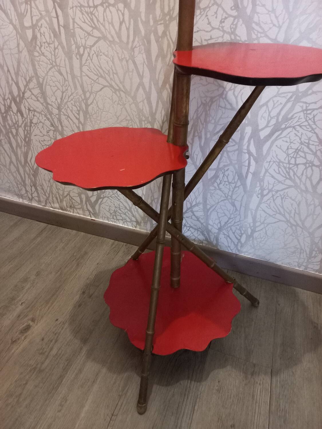 Wooden stool, bamboo legs