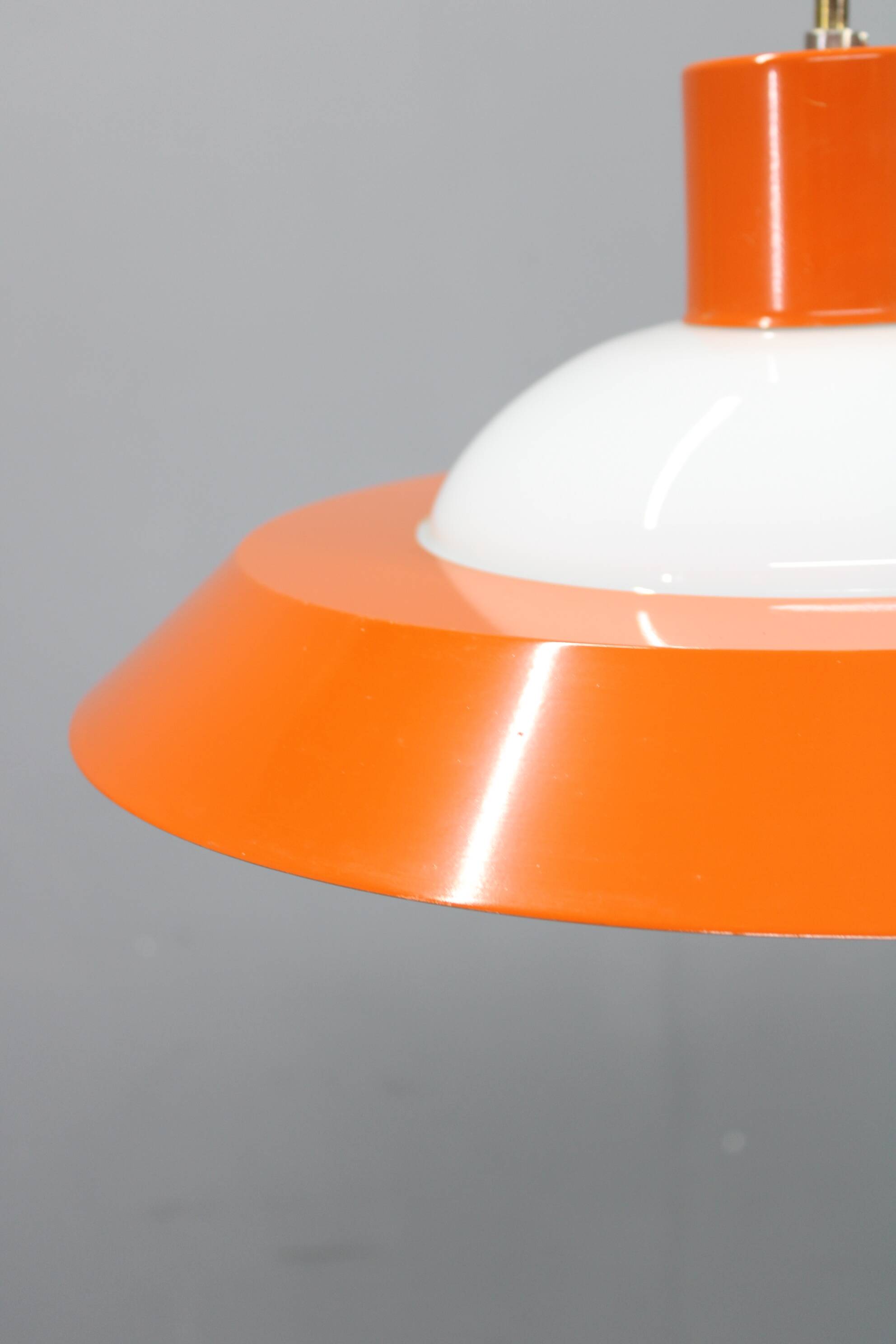 1970s Czechoslovak mid-century orange opaline glass pendant lamp