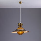 Large glass ‘‘bubble’’ chandelier with brass shade