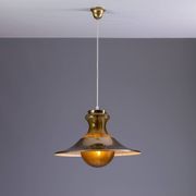 Large glass ‘‘bubble’’ chandelier with brass shade