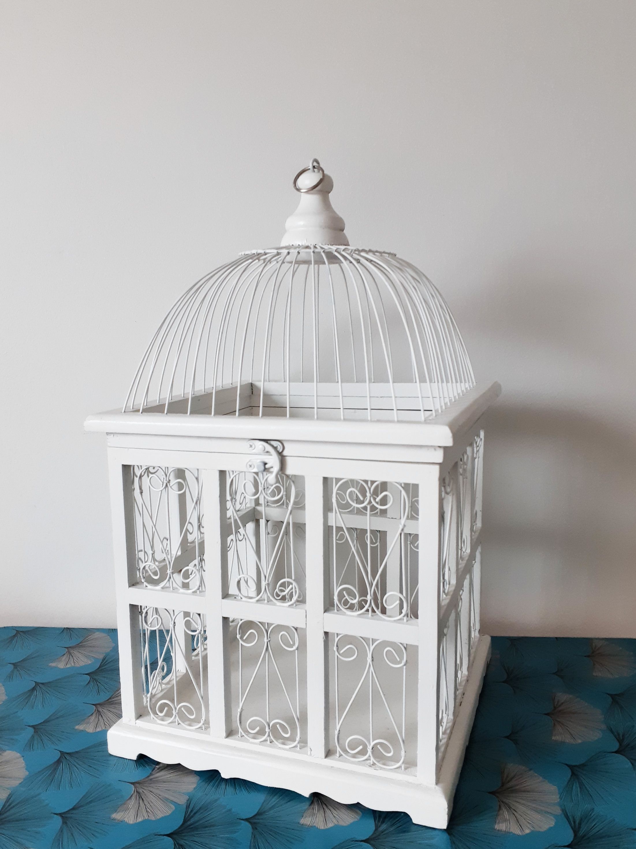 Vintage white cage for wood and metal decoration