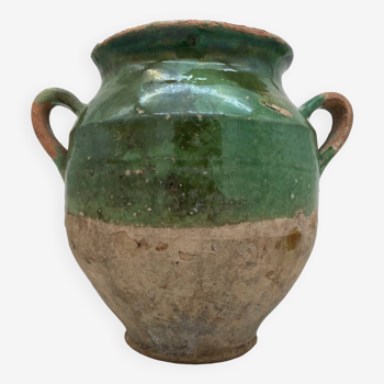Old green glazed earthenware confit pot France 19th century