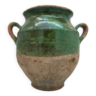 Old green glazed earthenware confit pot France 19th century