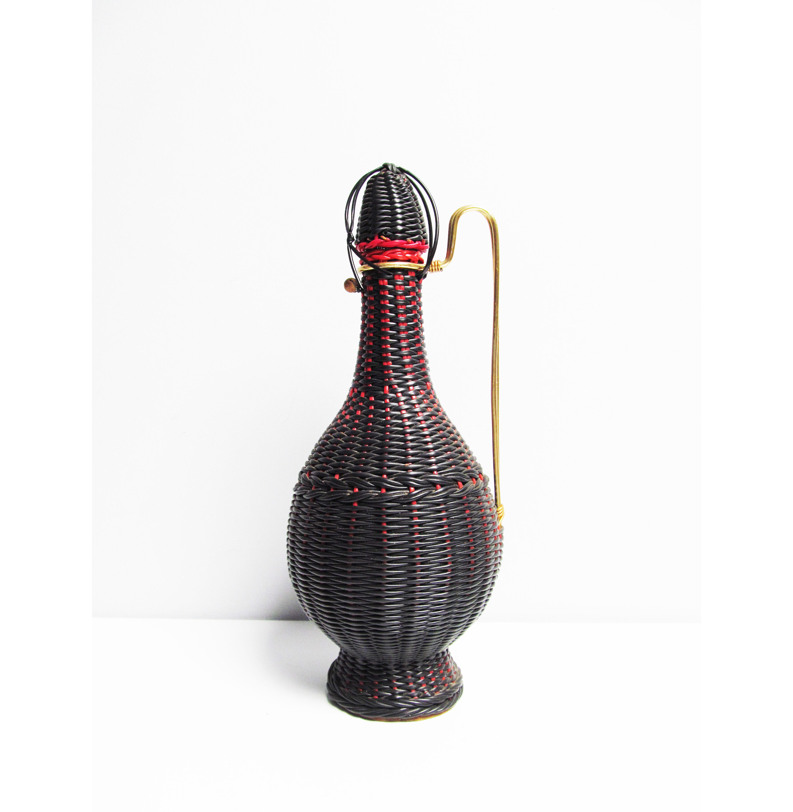 Vintage scoubidou wicker bottle wine bottle