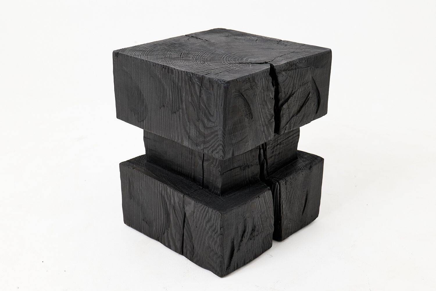 Ebonized solid wood sculptural stool / side table, Logniture