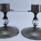 Three vintage metal chrome glass candlesticks