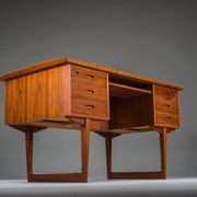Mid-century Danish freestanding teak desk with raised lip edge, 1960s