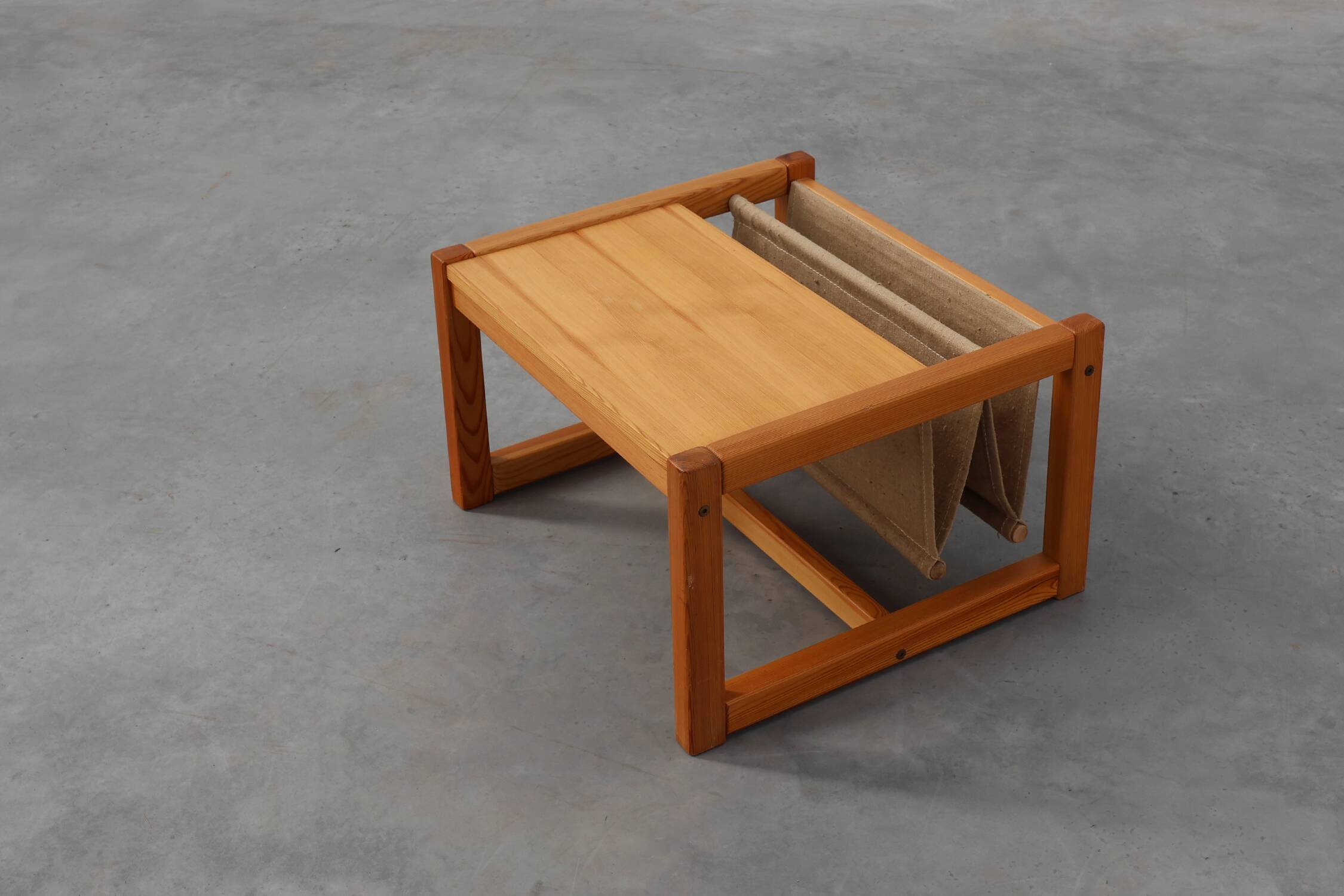 Pine and linen coffee table with magazine rack by Karin Möbring, Sweden