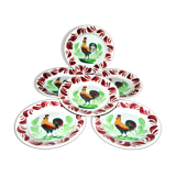 Set of 6 hand-painted Choisy-Le-Roi earthenware COQ plates