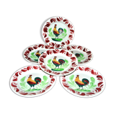 Set of 6 hand-painted Choisy-Le-Roi earthenware COQ plates