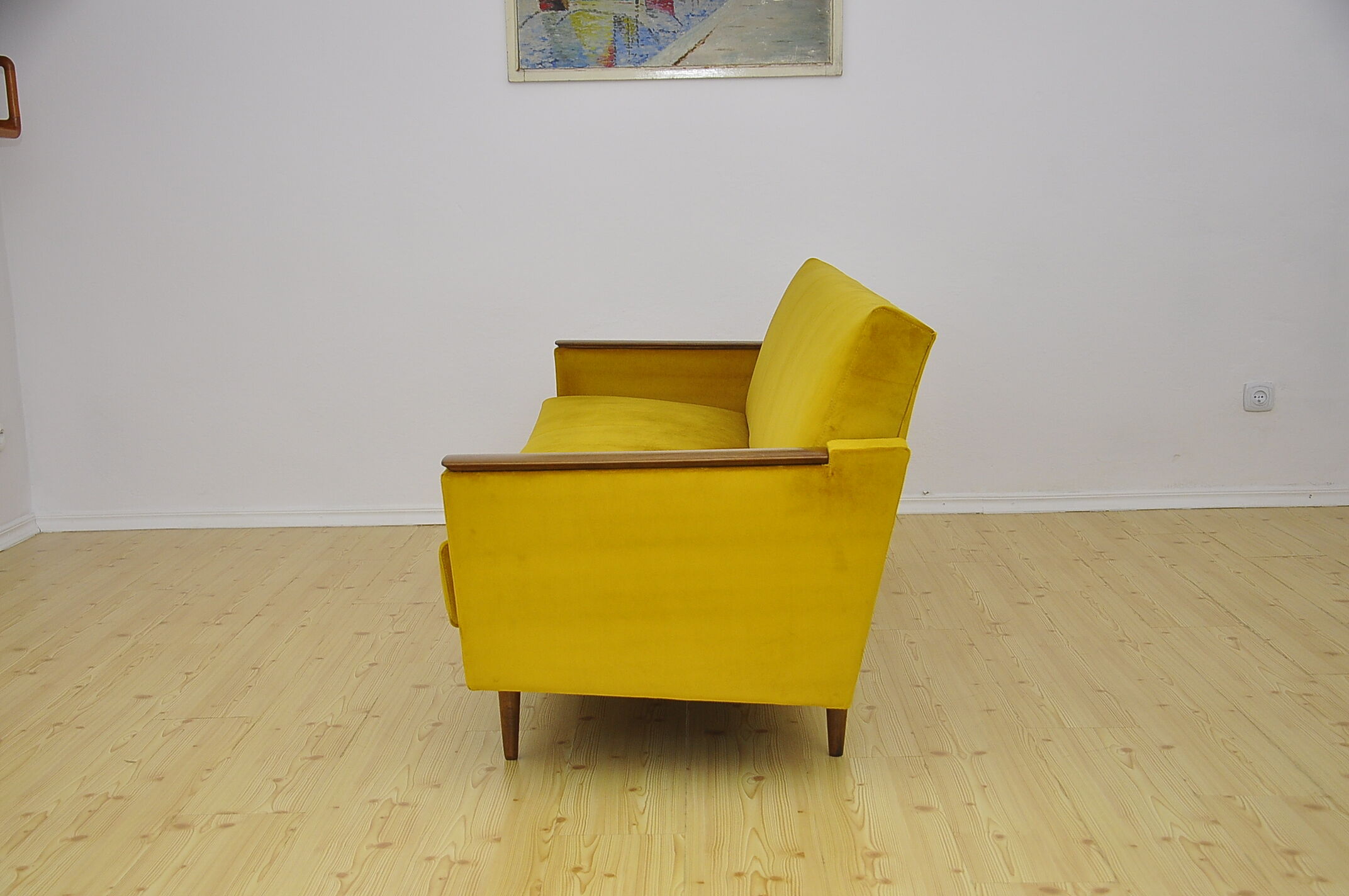 Yellow velvet sofa with fold-out function, 1960s