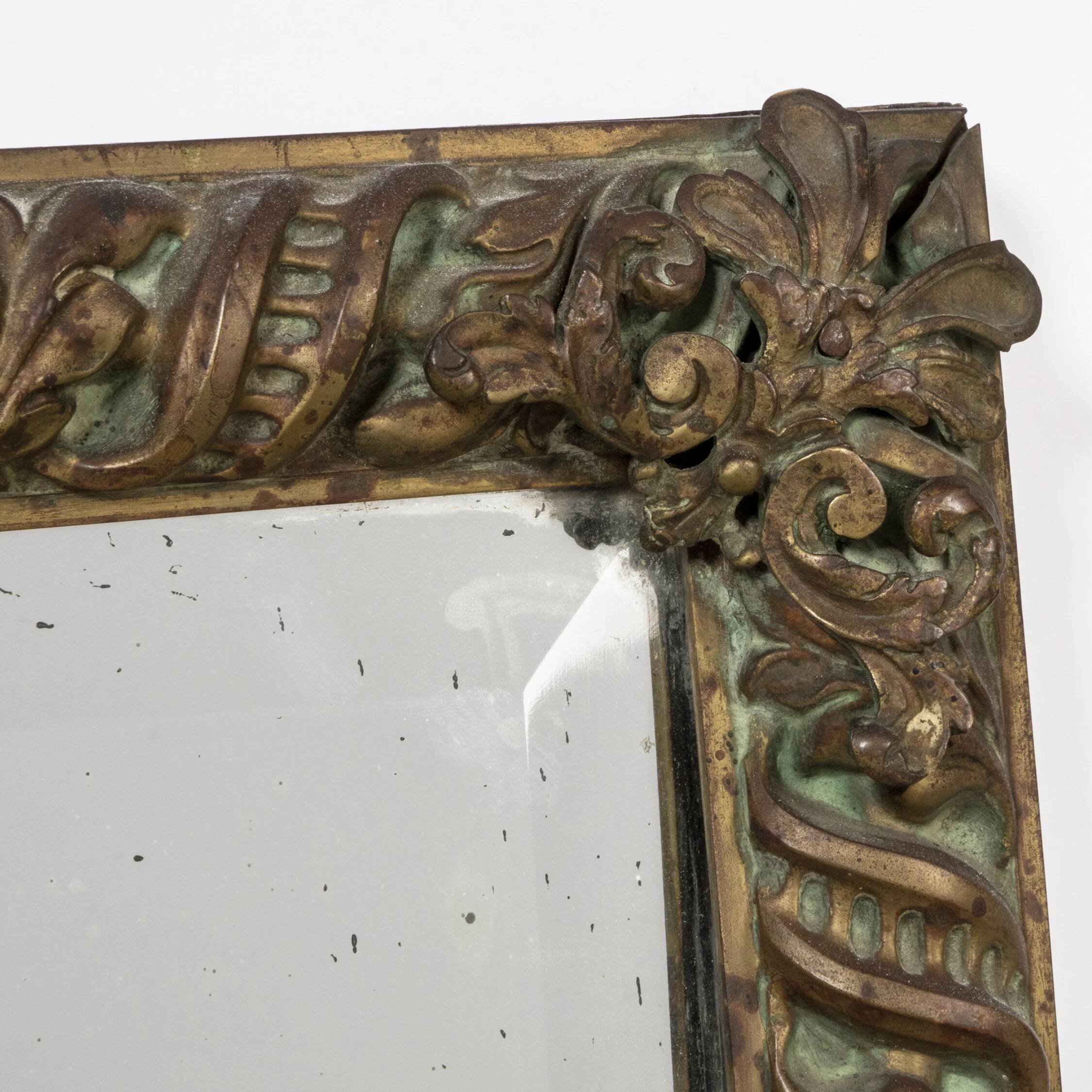 Rectangular copper mirror in Arts & Crafts style