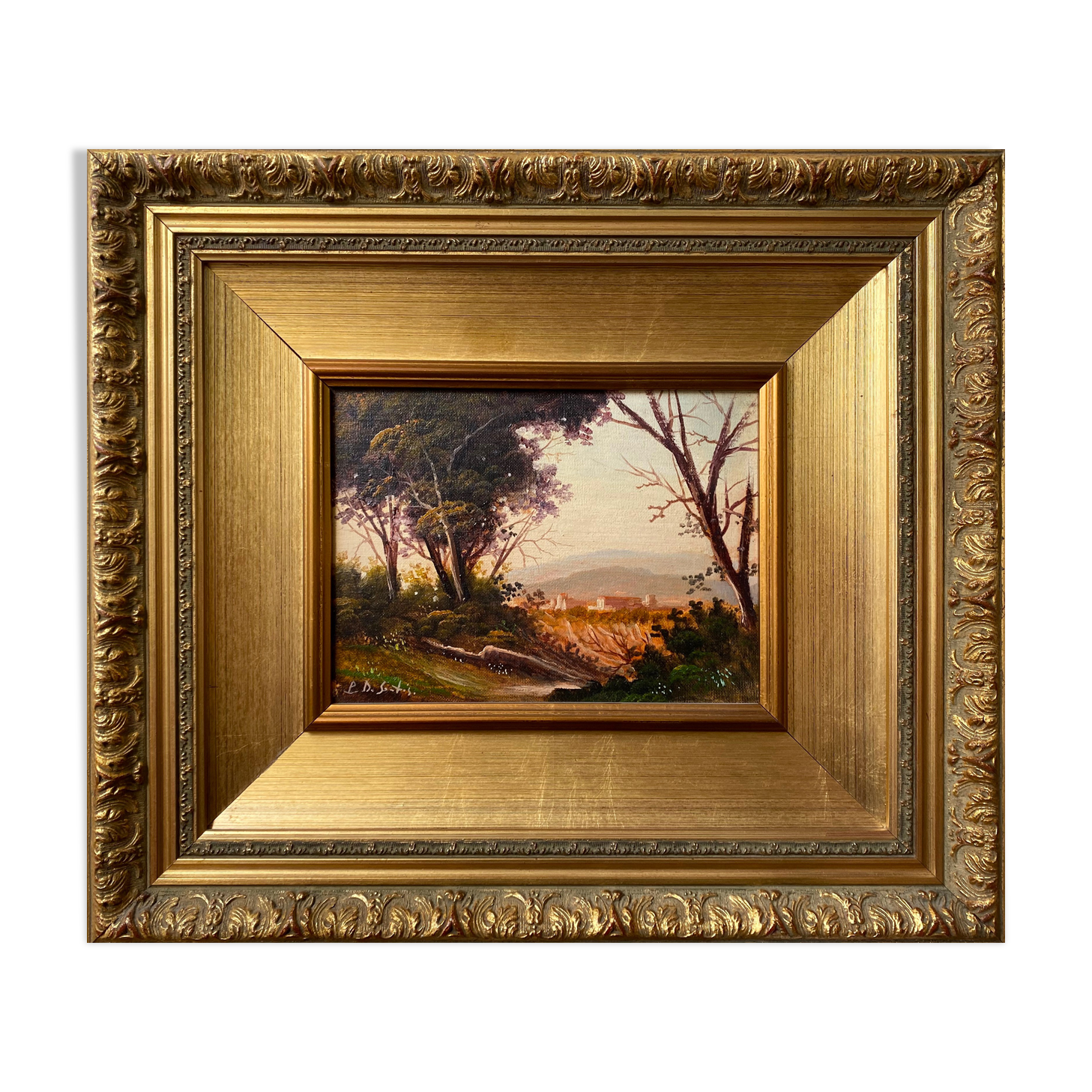 Italian school painting "Hilly landscape" signed + frame