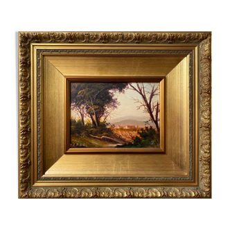 Italian school painting "Hilly landscape" signed + frame