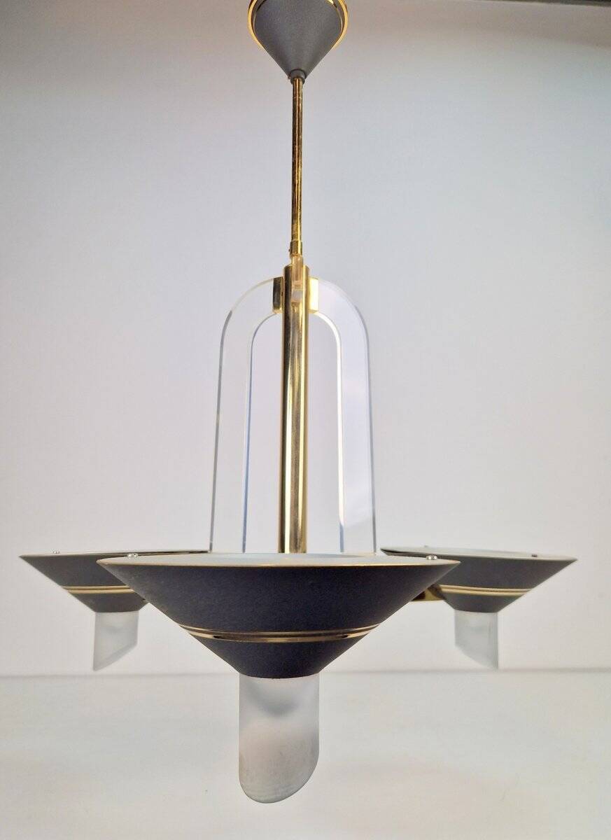 Vintage French Brass Acrylic Chandelier, 1970s