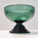 Centre de table/bol en verre vert soufflé à la main, fabriqué à Empoli, Italie