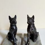 Pair of Art Deco bookends to signed wolf dogs