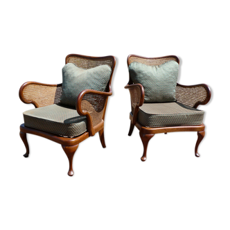 Pair of English cane 19th century Chippendale style armchairs