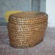 Antique basket, straw and bramble, woven basket with lid