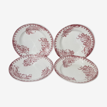 Set of 4 soup plates of the Amandinese model Iris, iron earth. St Amand