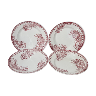 Set of 4 soup plates of the Amandinese model Iris, iron earth. St Amand