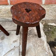Pair of Antique Milking Stools, Tripod, Raw Wood, Folk Art, Vintage
