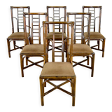 Series of 6 bamboo chairs & fabric 1980